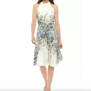 DN designs Cream Halter Midi Tie Waist Feminine Whimsy Sundress Size 14W